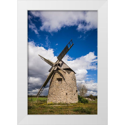 Sweden-Gotland Island-Botvatte-old windmill White Modern Wood Framed Art Print by Bibikow, Walter