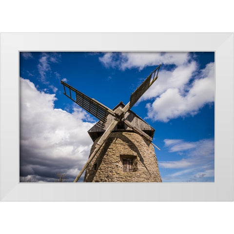 Sweden-Gotland Island-Botvatte-old windmill White Modern Wood Framed Art Print by Bibikow, Walter
