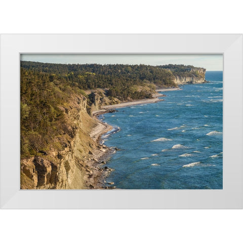 Sweden-Gotland Island-Hogklint-high angle view of western cliffs White Modern Wood Framed Art Print by Bibikow, Walter