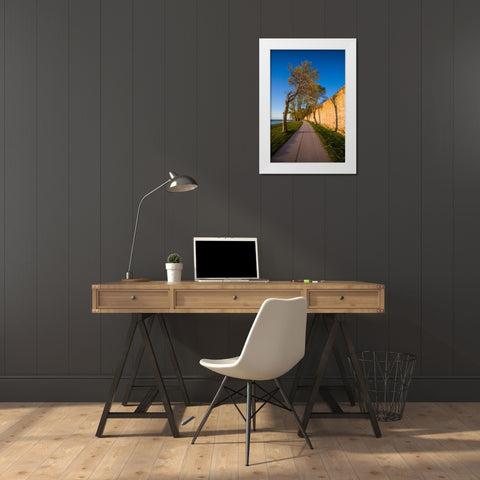 Sweden-Gotland Island-Visby-12th century city wall-most complete medieval city wall in Europe-sunse White Modern Wood Framed Art Print by Bibikow, Walter