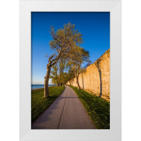 Sweden-Gotland Island-Visby-12th century city wall-most complete medieval city wall in Europe-sunse White Modern Wood Framed Art Print by Bibikow, Walter