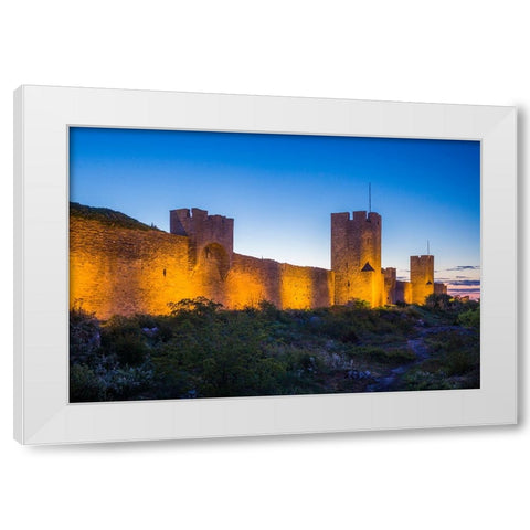 Sweden-Gotland Island-Visby-12th century city wall-most complete medieval city wall in Europe-dusk White Modern Wood Framed Art Print by Bibikow, Walter