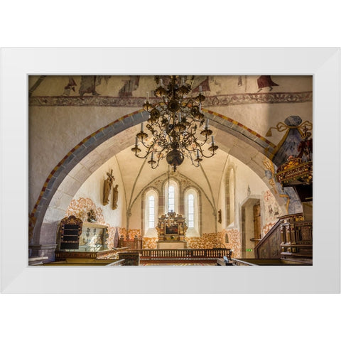 Sweden-Gotland Island-Bro-Bro church-interior White Modern Wood Framed Art Print by Bibikow, Walter