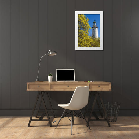 Sweden-Faro Island-Skogsbo-Skogsbo Lighthouse White Modern Wood Framed Art Print by Bibikow, Walter
