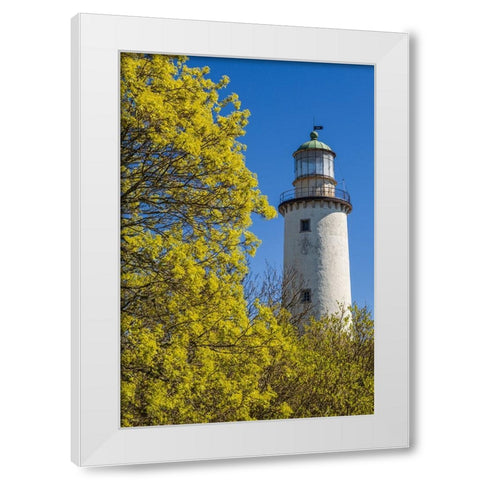 Sweden-Faro Island-Skogsbo-Skogsbo Lighthouse White Modern Wood Framed Art Print by Bibikow, Walter