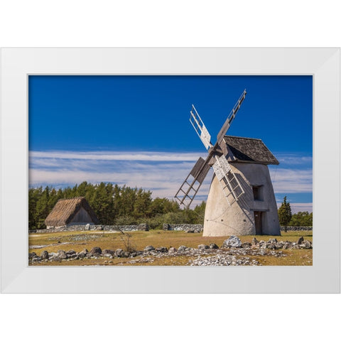 Sweden-Faro Island-Eroskogs-old windmill White Modern Wood Framed Art Print by Bibikow, Walter