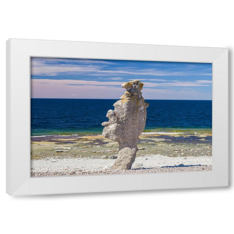 Sweden-Faro Island-Langhammars Area-Langhammar coastal limestone rauk rock White Modern Wood Framed Art Print by Bibikow, Walter