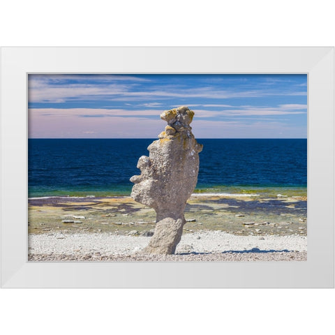 Sweden-Faro Island-Langhammars Area-Langhammar coastal limestone rauk rock White Modern Wood Framed Art Print by Bibikow, Walter