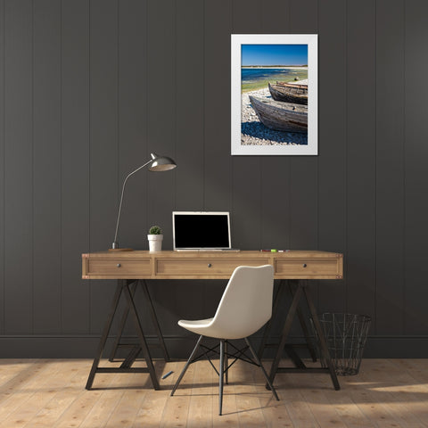 Sweden-Faro Island-Kursviken-coastal farmers fishing boats White Modern Wood Framed Art Print by Bibikow, Walter