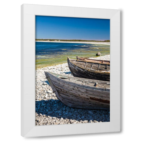 Sweden-Faro Island-Kursviken-coastal farmers fishing boats White Modern Wood Framed Art Print by Bibikow, Walter
