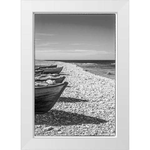 Sweden-Faro Island-Kursviken-coastal farmers fishing boats White Modern Wood Framed Art Print by Bibikow, Walter