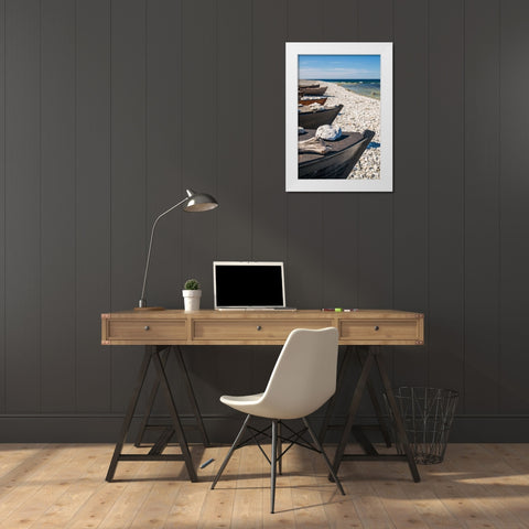 Sweden-Faro Island-Kursviken-coastal farmers fishing boats White Modern Wood Framed Art Print by Bibikow, Walter
