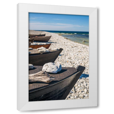 Sweden-Faro Island-Kursviken-coastal farmers fishing boats White Modern Wood Framed Art Print by Bibikow, Walter