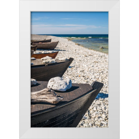 Sweden-Faro Island-Kursviken-coastal farmers fishing boats White Modern Wood Framed Art Print by Bibikow, Walter