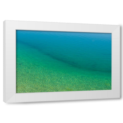 Sweden-Gotland Island-Labro-Bla Lagunen-Blue Lagoon-natural swimming area in former chalk quarry wi White Modern Wood Framed Art Print by Bibikow, Walter