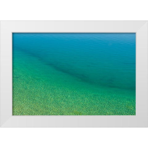 Sweden-Gotland Island-Labro-Bla Lagunen-Blue Lagoon-natural swimming area in former chalk quarry wi White Modern Wood Framed Art Print by Bibikow, Walter
