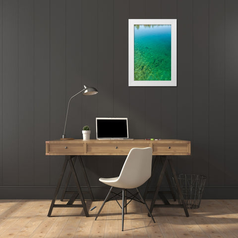 Sweden-Gotland Island-Labro-Bla Lagunen-Blue Lagoon-natural swimming area in former chalk quarry wi White Modern Wood Framed Art Print by Bibikow, Walter