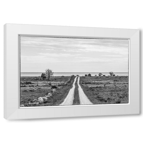 Sweden-Gotland Island-Sundre-country road-southern Gotland White Modern Wood Framed Art Print by Bibikow, Walter