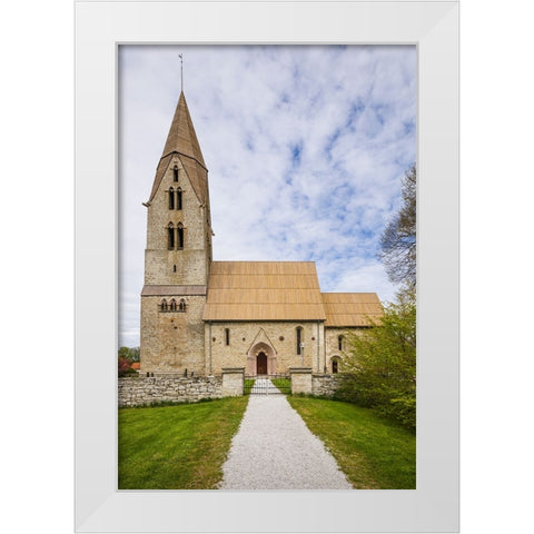 Sweden-Gotland Island-Oja-Oja church-exterior White Modern Wood Framed Art Print by Bibikow, Walter