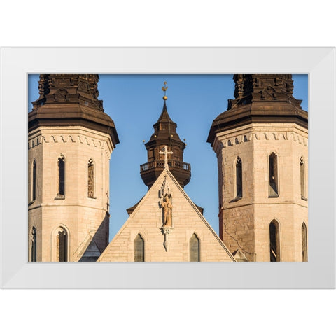 Sweden-Gotland Island-Visby-Visby Cathedral-12th century-exterior White Modern Wood Framed Art Print by Bibikow, Walter