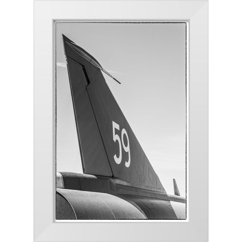 Sweden-Southeastern Sweden-Nykoping-F11 reconnaissance aircraft-F11 Museum-tail fin White Modern Wood Framed Art Print by Bibikow, Walter