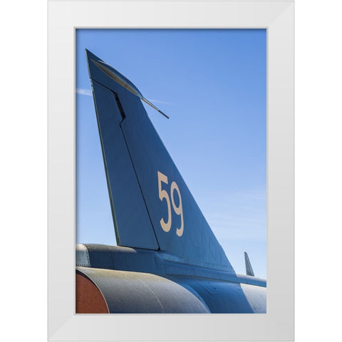 Sweden-Southeastern Sweden-Nykoping-F11 reconnaissance aircraft-F11 Museum-tail fin White Modern Wood Framed Art Print by Bibikow, Walter