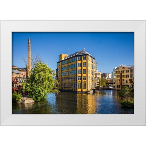 Sweden-Norrkoping-early Swedish industrial town-Arbetets Museum-Museum of Work in former early 20th White Modern Wood Framed Art Print by Bibikow, Walter