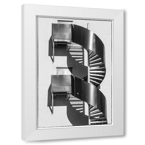 Sweden-Norrkoping-early Swedish industrial town-circular staircase White Modern Wood Framed Art Print by Bibikow, Walter