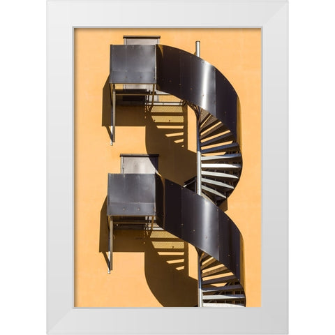 Sweden-Norrkoping-early Swedish industrial town-circular staircase White Modern Wood Framed Art Print by Bibikow, Walter