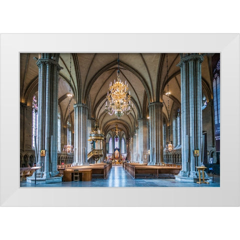 Sweden-Linkoping-Linkoping domkyrka cathedral-interior White Modern Wood Framed Art Print by Bibikow, Walter