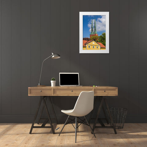 Sweden-Vaxjo-Vaxjo church-exterior White Modern Wood Framed Art Print by Bibikow, Walter