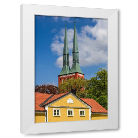 Sweden-Vaxjo-Vaxjo church-exterior White Modern Wood Framed Art Print by Bibikow, Walter