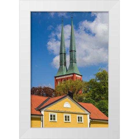 Sweden-Vaxjo-Vaxjo church-exterior White Modern Wood Framed Art Print by Bibikow, Walter
