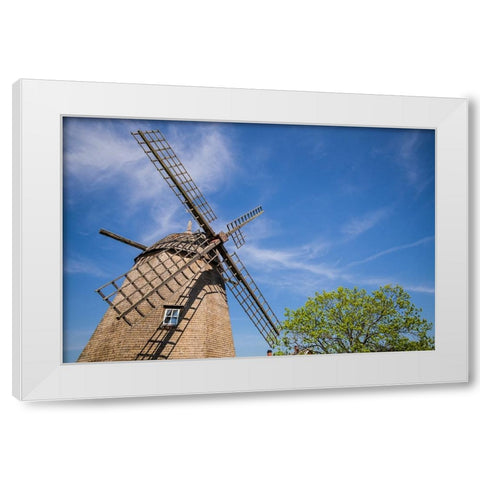 Sweden-Oland Island-Strandskogen-antique wooden windmill White Modern Wood Framed Art Print by Bibikow, Walter