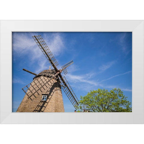 Sweden-Oland Island-Strandskogen-antique wooden windmill White Modern Wood Framed Art Print by Bibikow, Walter
