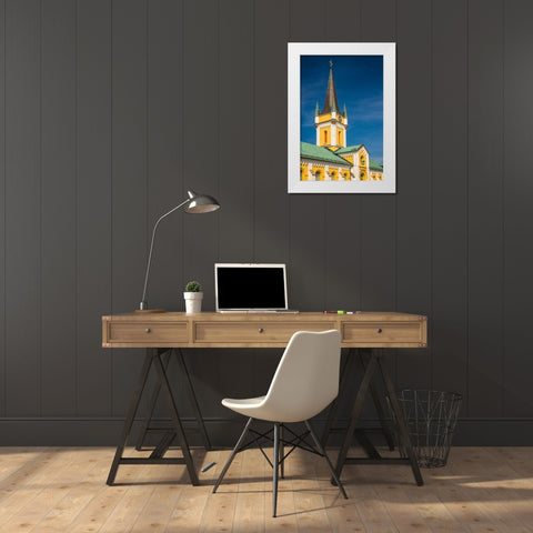 Sweden-Oland Island-Borgholm-town church White Modern Wood Framed Art Print by Bibikow, Walter