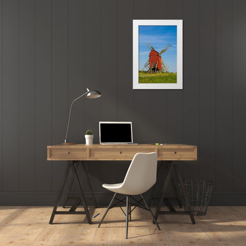 Sweden-Oland Island-Storlinge-antique wooden windmills White Modern Wood Framed Art Print by Bibikow, Walter