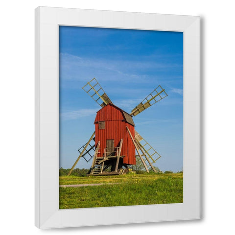 Sweden-Oland Island-Storlinge-antique wooden windmills White Modern Wood Framed Art Print by Bibikow, Walter