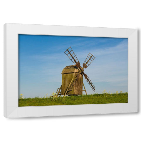 Sweden-Oland Island-Lerkaka-antique wooden windmills White Modern Wood Framed Art Print by Bibikow, Walter