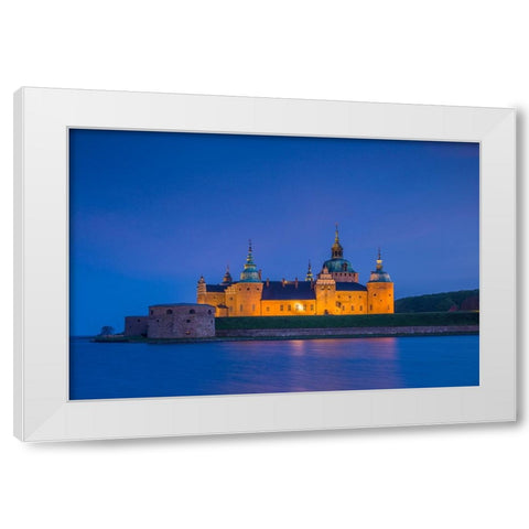 Sweden-Kalmar-Kalmar Slott castle-dusk White Modern Wood Framed Art Print by Bibikow, Walter