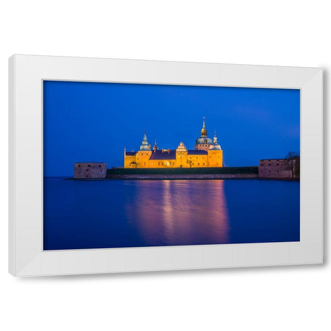 Sweden-Kalmar-Kalmar Slott castle-dusk White Modern Wood Framed Art Print by Bibikow, Walter