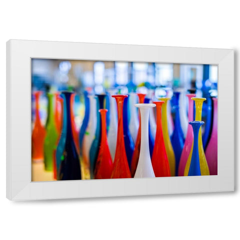 Sweden-Glasriket-Kingdom of Glass historical glass making region-Nybro-Pukeberg Glasbruk-glass item White Modern Wood Framed Art Print by Bibikow, Walter