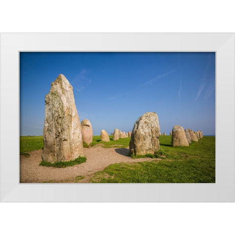 Southern Sweden-Kaseberga-Ales Stenar-Ales Stones-early peoples ritual site-600 AD White Modern Wood Framed Art Print by Bibikow, Walter