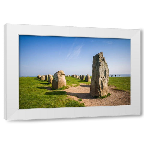 Southern Sweden-Kaseberga-Ales Stenar-Ales Stones-early peoples ritual site-600 AD White Modern Wood Framed Art Print by Bibikow, Walter