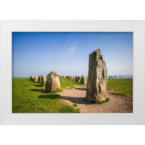 Southern Sweden-Kaseberga-Ales Stenar-Ales Stones-early peoples ritual site-600 AD White Modern Wood Framed Art Print by Bibikow, Walter