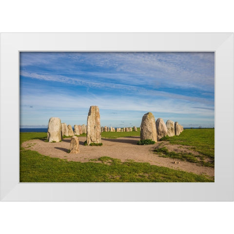 Southern Sweden-Kaseberga-Ales Stenar-Ales Stones-early peoples ritual site-600 AD White Modern Wood Framed Art Print by Bibikow, Walter
