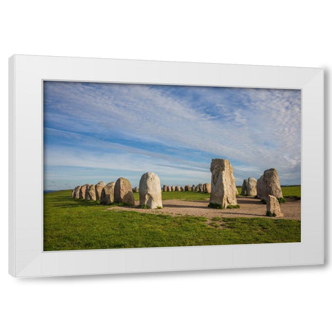Southern Sweden-Kaseberga-Ales Stenar-Ales Stones-early peoples ritual site-600 AD White Modern Wood Framed Art Print by Bibikow, Walter