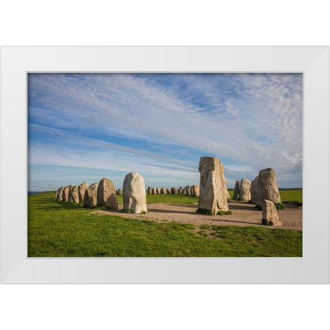 Southern Sweden-Kaseberga-Ales Stenar-Ales Stones-early peoples ritual site-600 AD White Modern Wood Framed Art Print by Bibikow, Walter