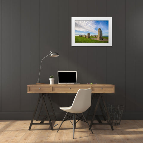 Southern Sweden-Kaseberga-Ales Stenar-Ales Stones-early peoples ritual site-600 AD White Modern Wood Framed Art Print by Bibikow, Walter