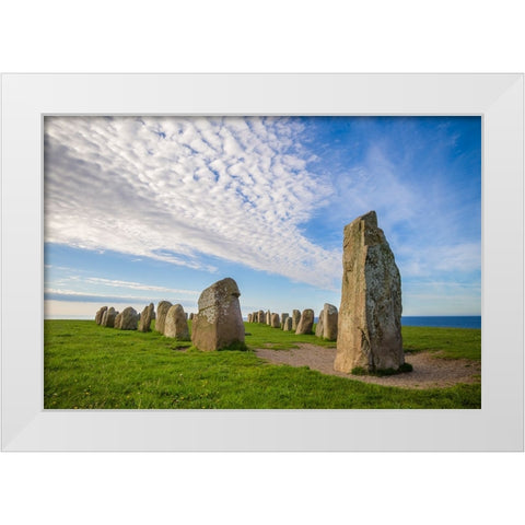 Southern Sweden-Kaseberga-Ales Stenar-Ales Stones-early peoples ritual site-600 AD White Modern Wood Framed Art Print by Bibikow, Walter